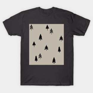 Woodland Trees, Black on Taupe T-Shirt